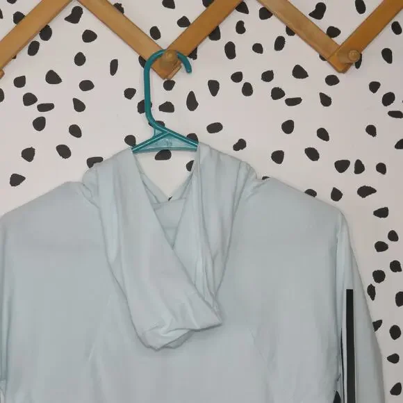 Adidas Light Blue Hooded Athletic Girls Long Sleeve Shirt - Picture 4 of 6